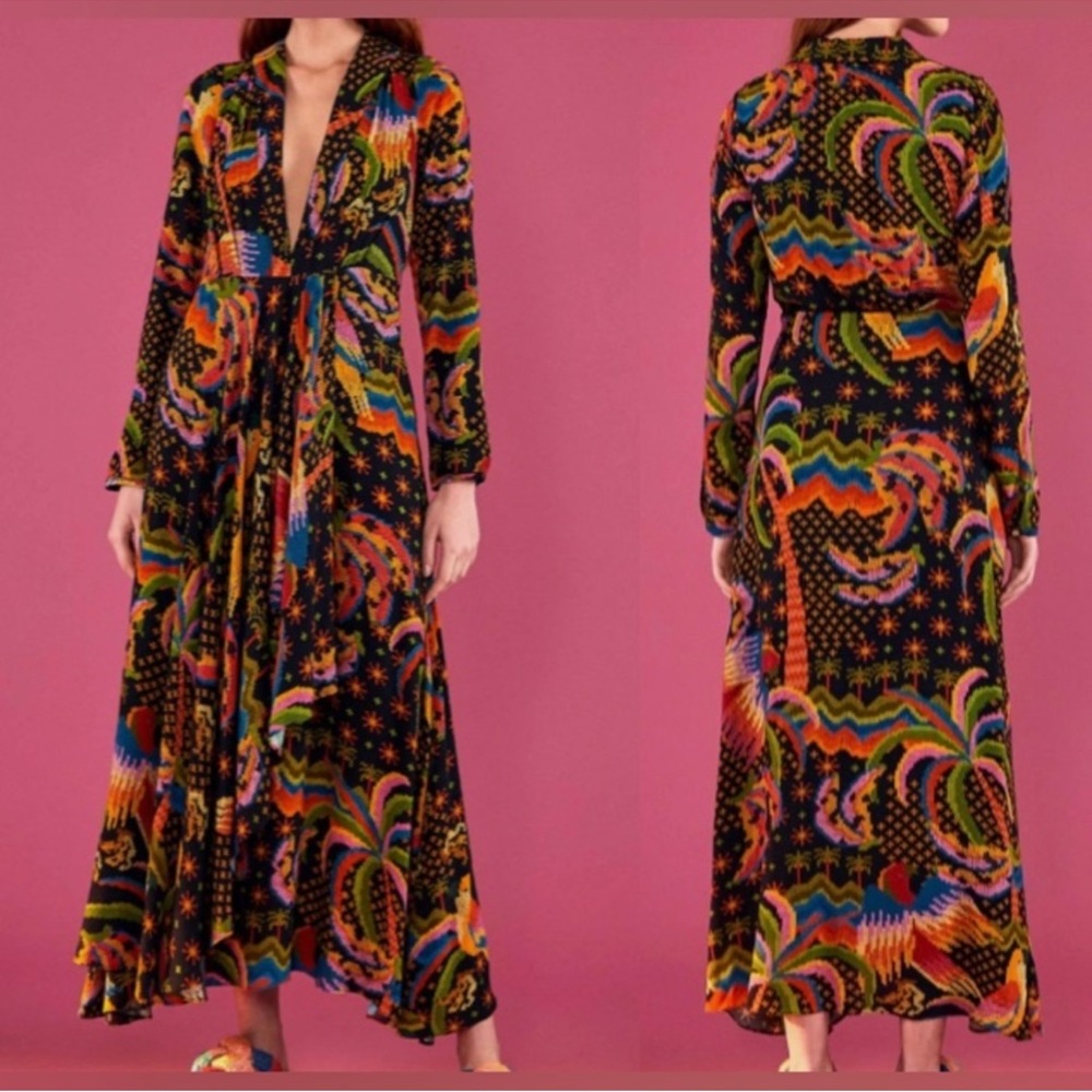 Farm Rio Long Sleeve Colorful Maxi Dress